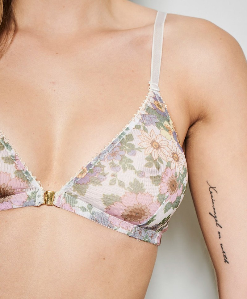 Floral Mesh Triangle Bralette - Firefly